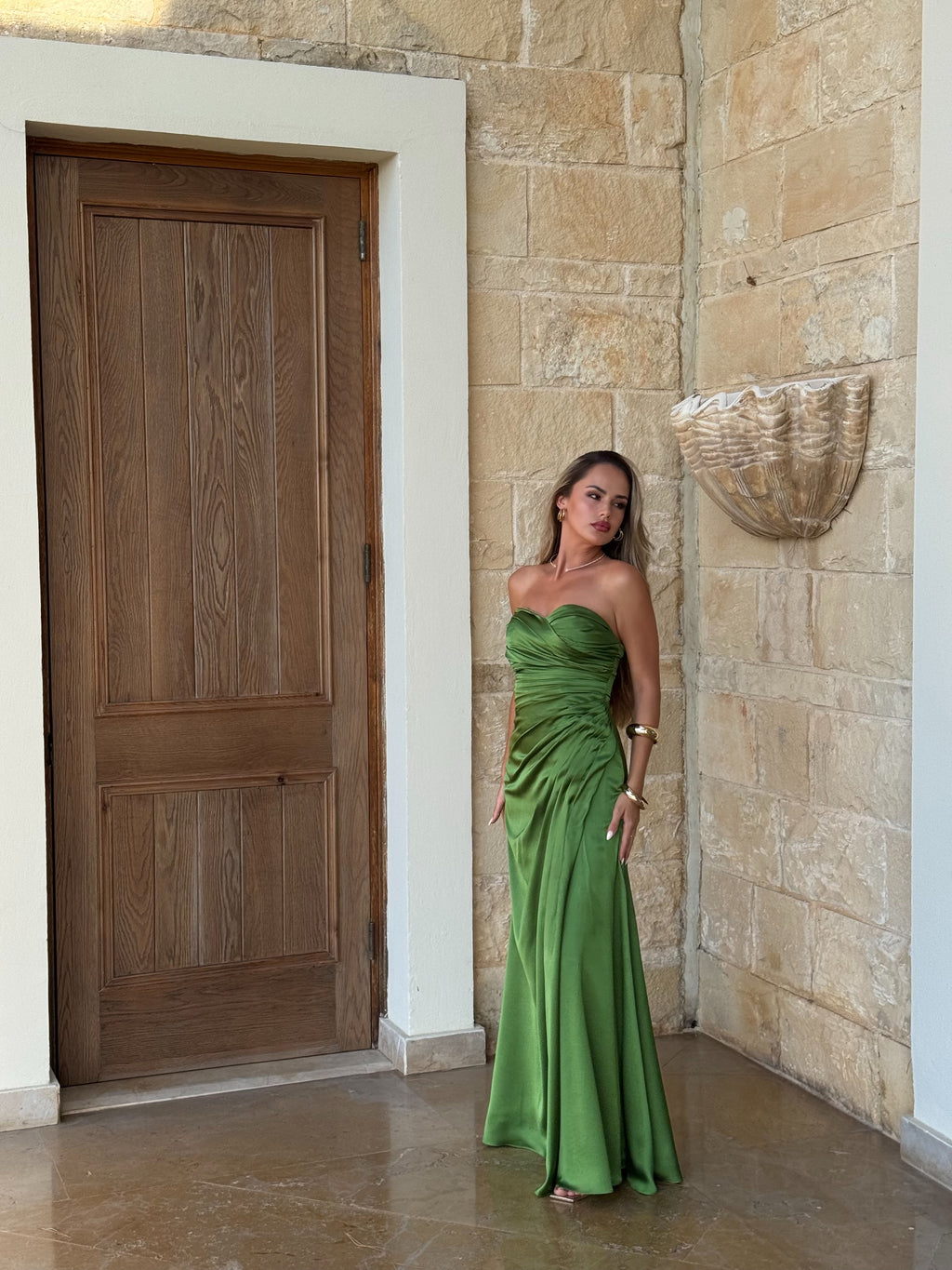 Emerald Satin Maxi Dress