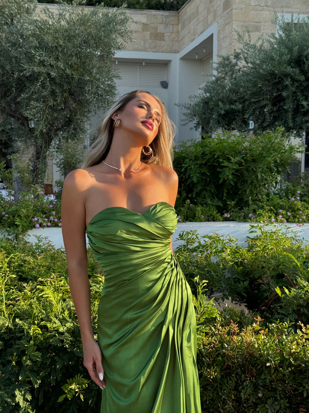 Emerald Satin Maxi Dress