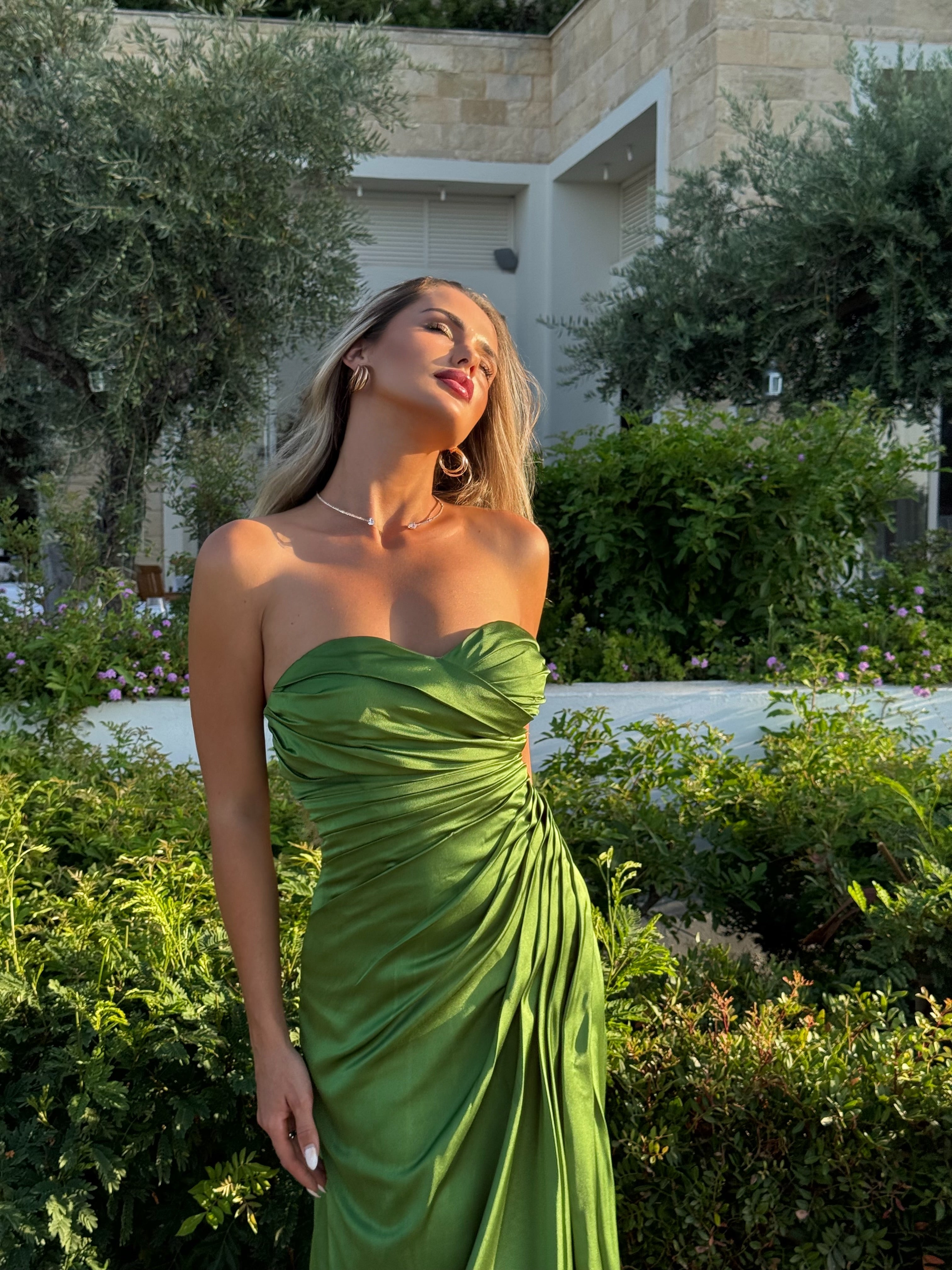 Emerald Satin Maxi Dress