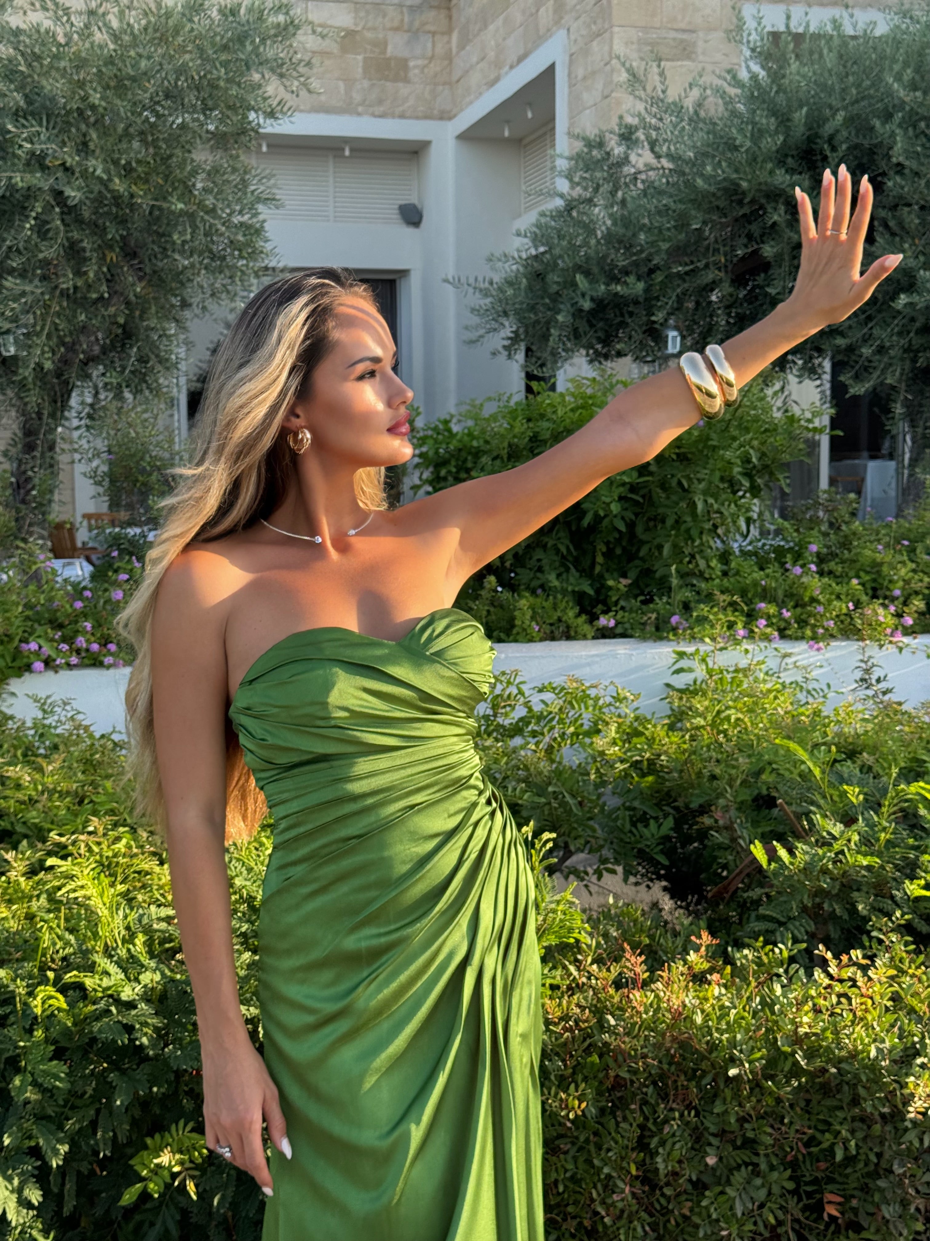 Emerald Satin Maxi Dress