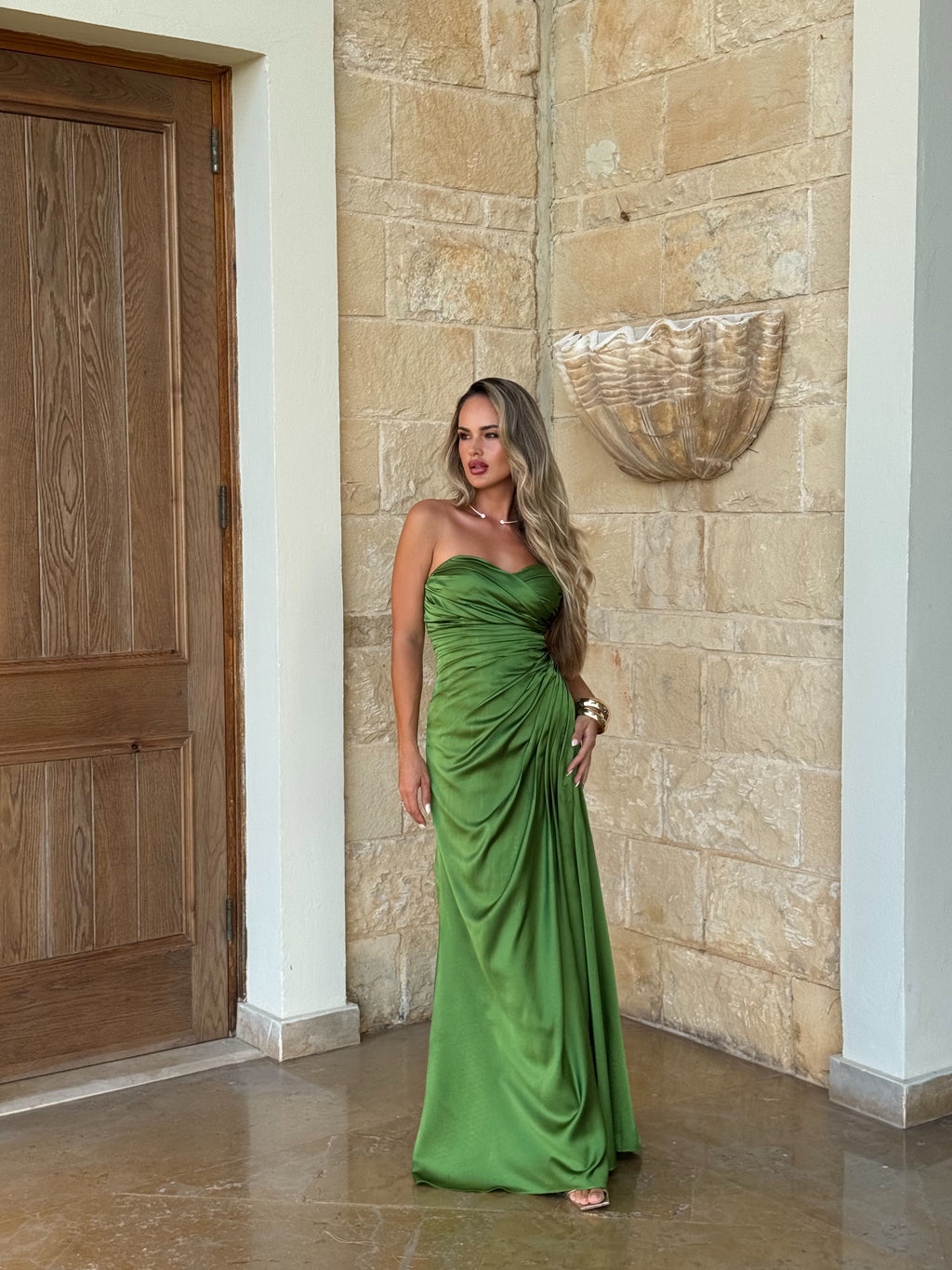 Emerald Satin Maxi Dress