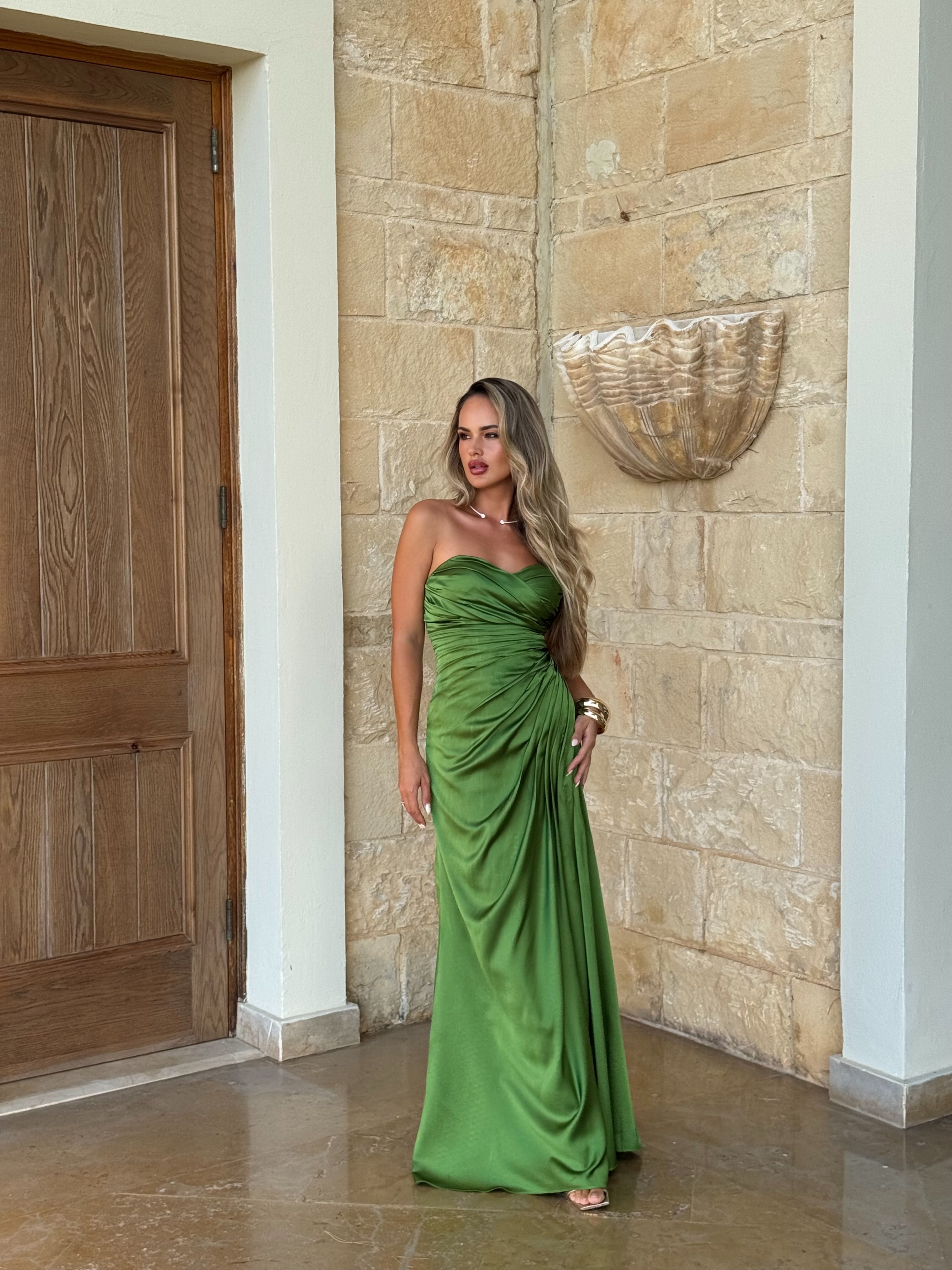 Emerald Satin Maxi Dress