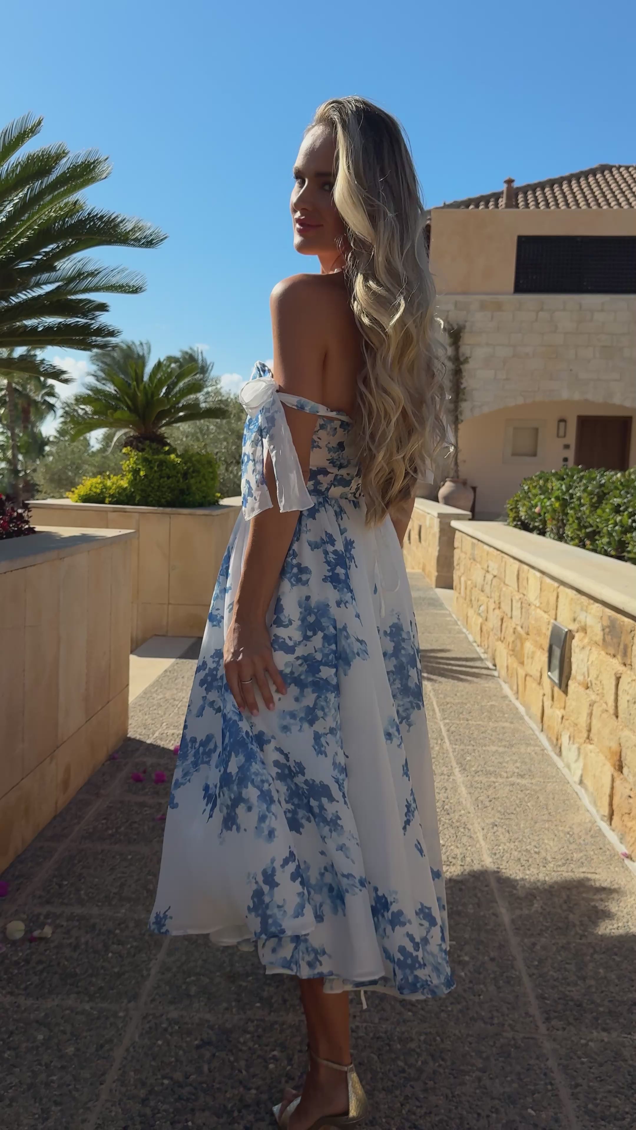 Azure Bloom Midi Dress